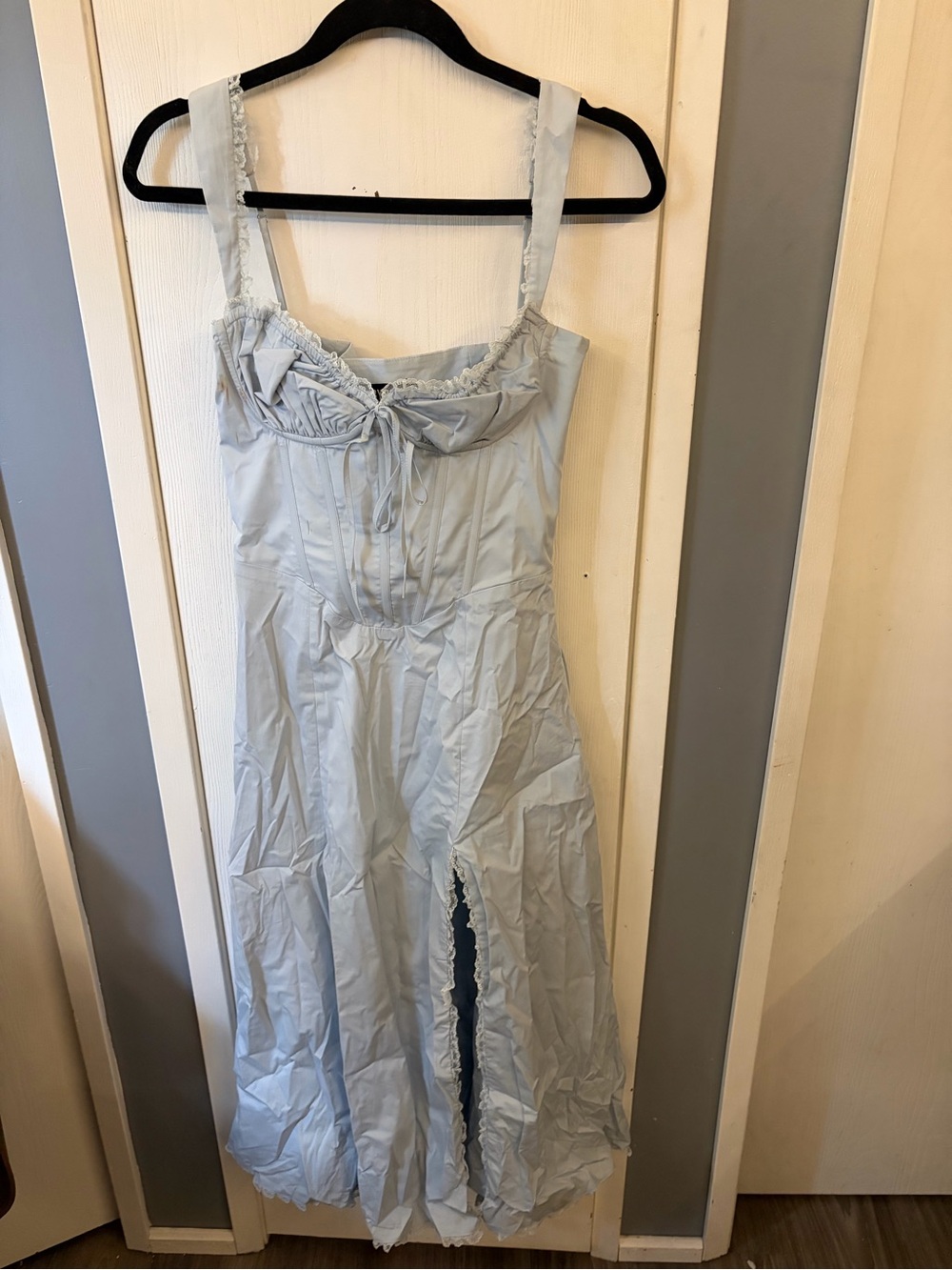 Babyboo Light Blue Corset Lace-Up Maxi Dress – Size S – Front Slit